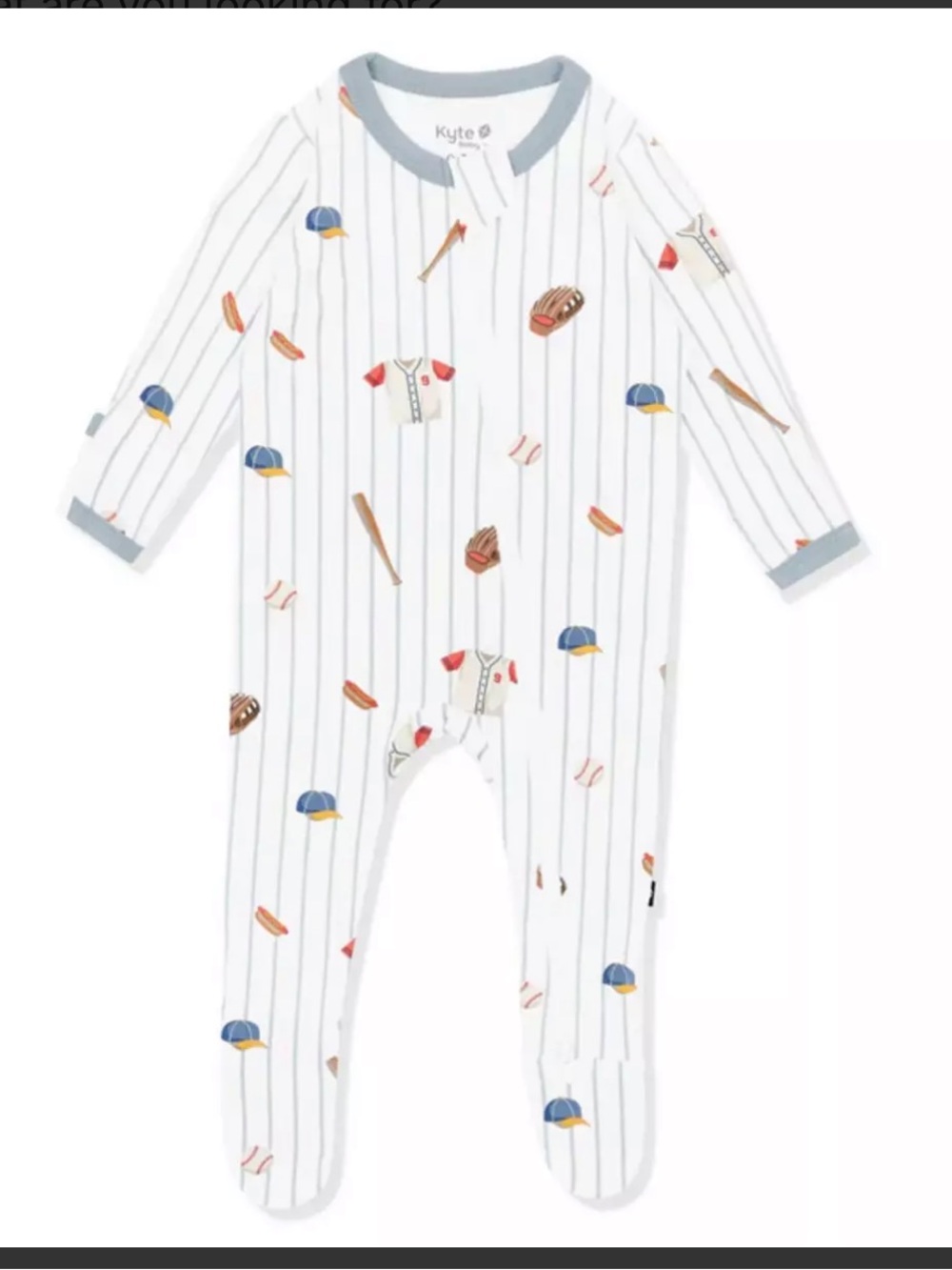 Kyte BABY White Baseball-Print Footed One-Piece with Blue Trim